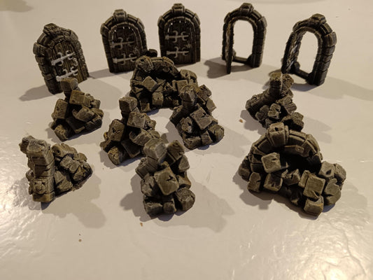 Kit Éboulis et Portes pour Plateau 3D HeroQuest – 6 Petits + 2 Grands Éboulis + 5 Portes – Impression 3D Peinte à la Main Fabriqué en France - 3Dpaint Game