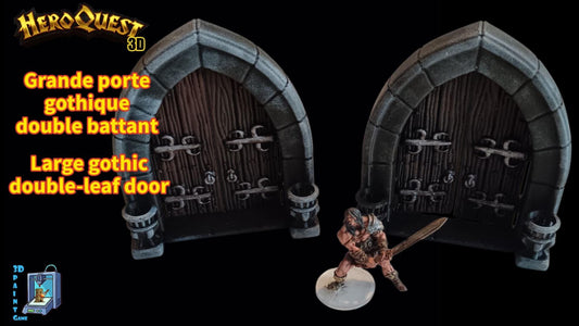 Lot de 2 portes gothiques double battant – Décor HeroQuest 3D - Décor de donjon 28 - 32mm (Copie) - 3Dpaint Game