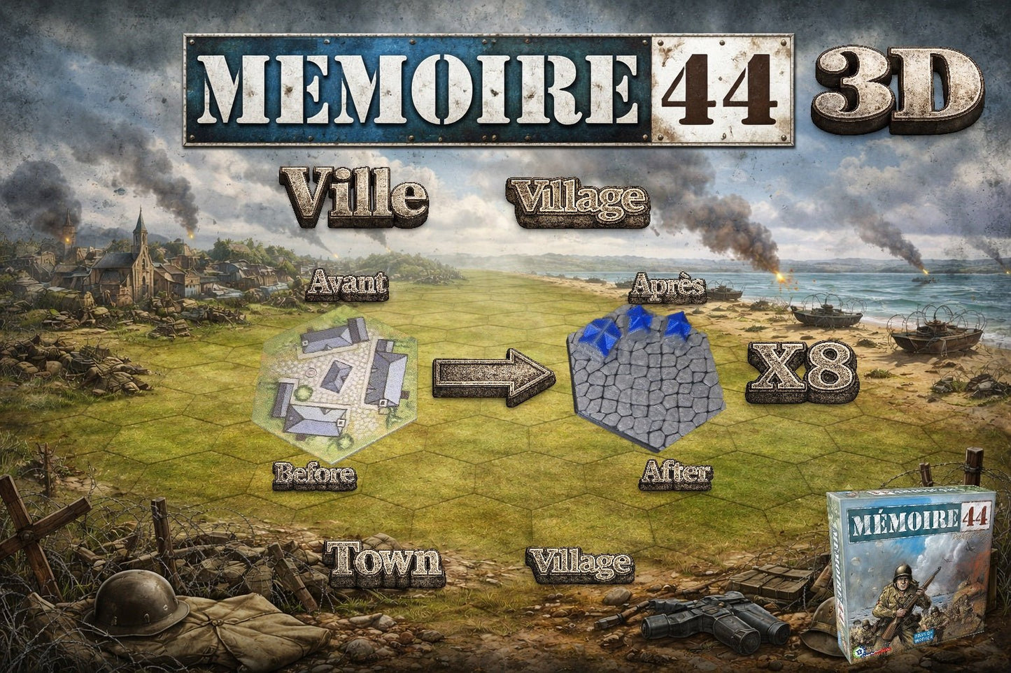Memoire 44 3D – Kit complet de tuiles 3D ( 88 tuiles ) - 3Dpaint Game