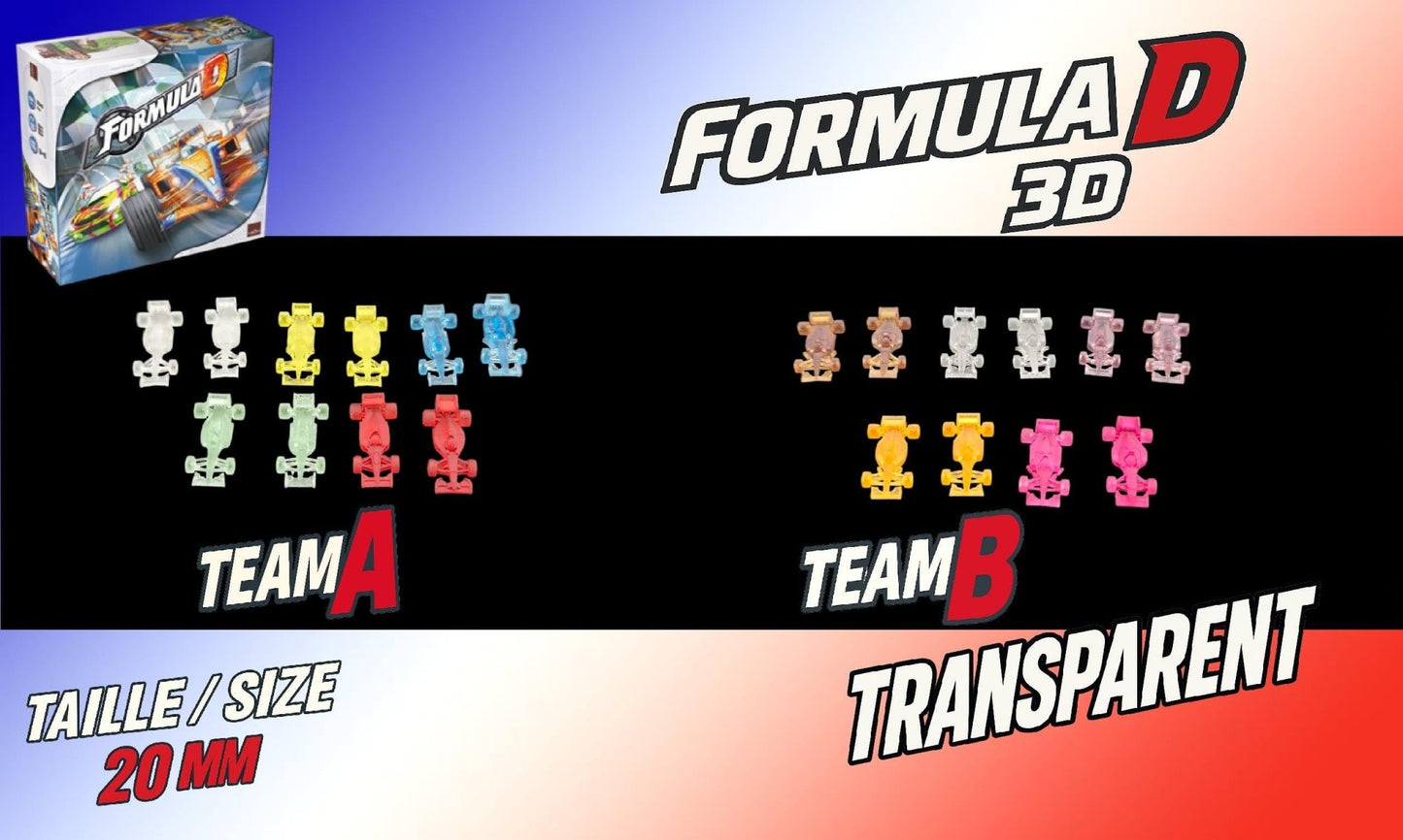 Année 1994 Ensemble de voitures F1 miniatures transparentes de 20 mm réunissant les équipes Team A et Team B pour Formula D