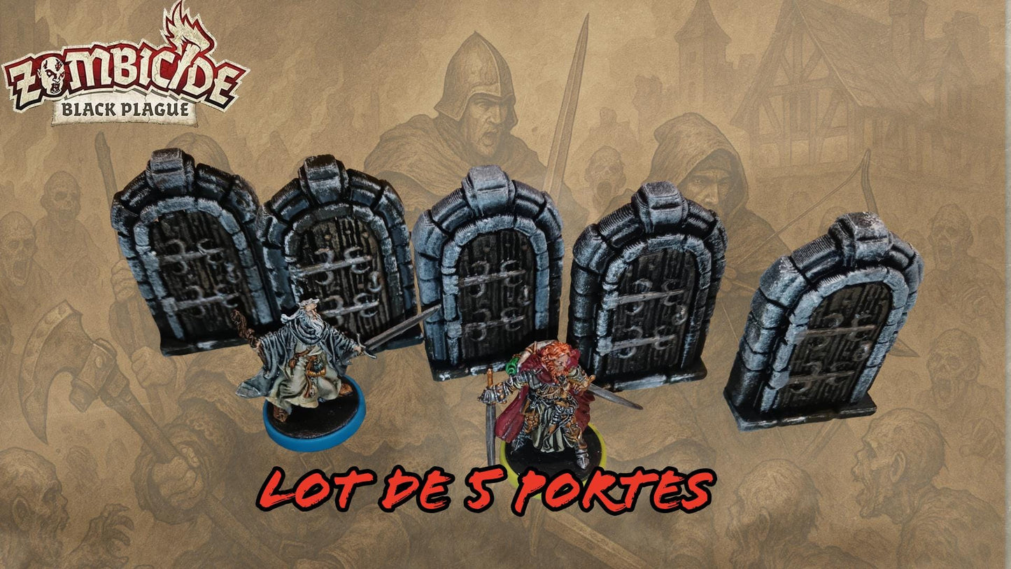 5 Doors + 5 Spawn Portals Set for Zombicide Black Plague – Lot de 5 Portes + 5 Portails de Spawn Compatible Zombicide Black Plague - 3Dpaint Game