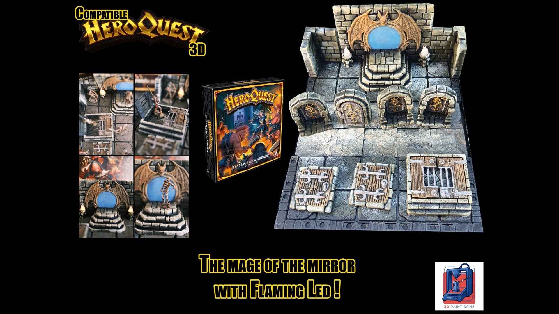 Décor 3D « Le Mage du Miroir » — Compatible HeroQuest avec torches LED