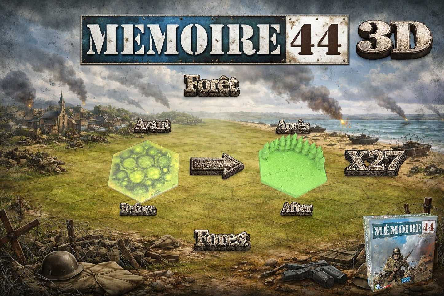 Memoire 44 3D – Kit complet de tuiles 3D ( 88 tuiles ) - 3Dpaint Game
