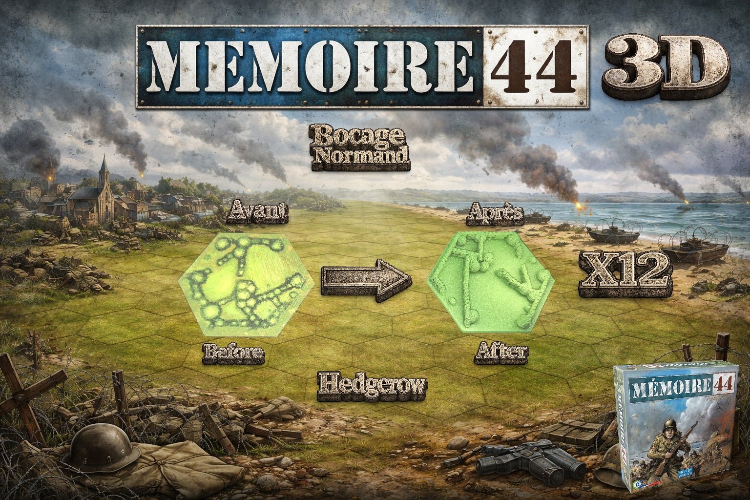 Memoire 44 3D – Kit complet de tuiles 3D ( 88 tuiles ) - 3Dpaint Game