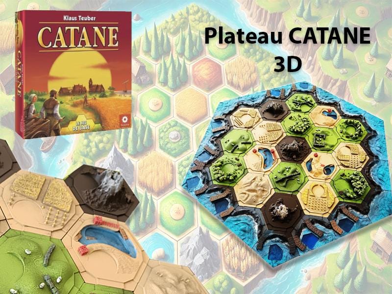 Plateau 3D Catan peint à la main – Compatible Catan | Accessoire de luxe imprimé 3D pour jeu de société - 3Dpaint Game