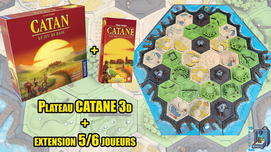 Plateau 3D Catane & extension 5/6 joueurs peint à la main – Compatible Catan | Accessoire de luxe imprimé 3D pour jeu de société - 3Dpaint Game