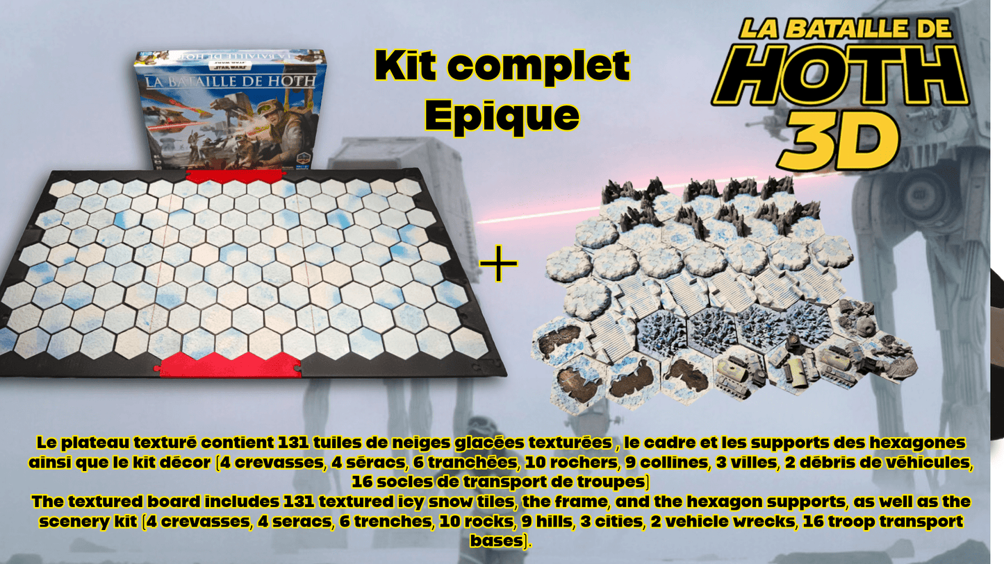 Plateau 3D Hoth compatible jeu – Tuiles neige texturées | Extension plateau carton | Terrain wargame hexagonal - 3Dpaint Game