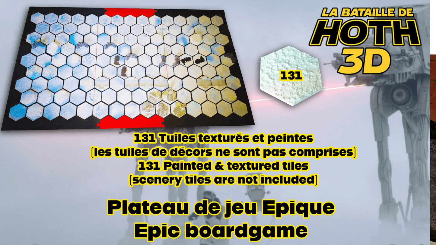 Plateau 3D Hoth compatible jeu – Tuiles neige texturées | Extension plateau carton | Terrain wargame hexagonal - 3Dpaint Game