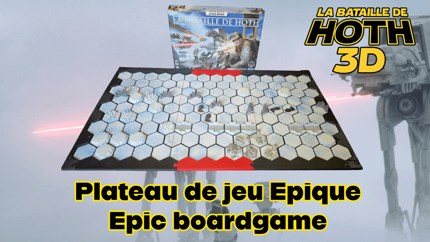 Plateau 3D Hoth compatible jeu – Tuiles neige texturées | Extension plateau carton | Terrain wargame hexagonal - 3Dpaint Game