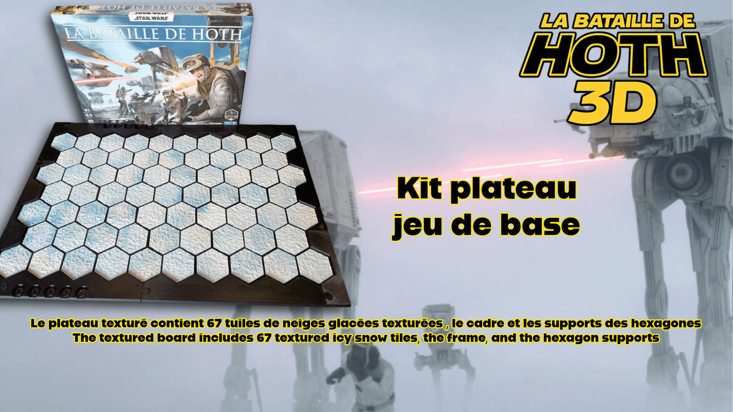 Plateau 3D Hoth compatible jeu – Tuiles neige texturées | Extension plateau carton | Terrain wargame hexagonal 