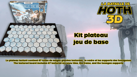 Plateau 3D Hoth compatible jeu – Tuiles neige texturées | Extension plateau carton | Terrain wargame hexagonal 
