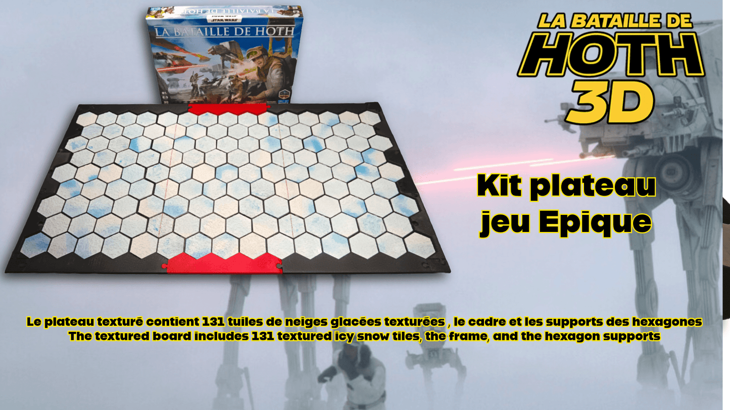 Plateau 3D Hoth compatible jeu – Tuiles neige texturées | Extension plateau carton | Terrain wargame hexagonal 