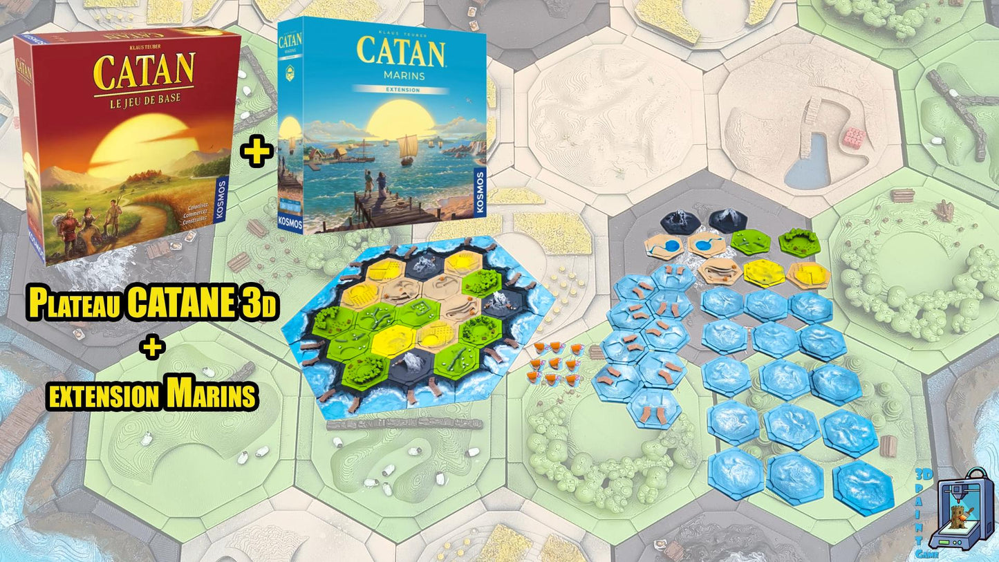 Plateau CATANE 3D + Extension Marins • 3D Catan Board + Seafarers Expansion - 3Dpaint Game