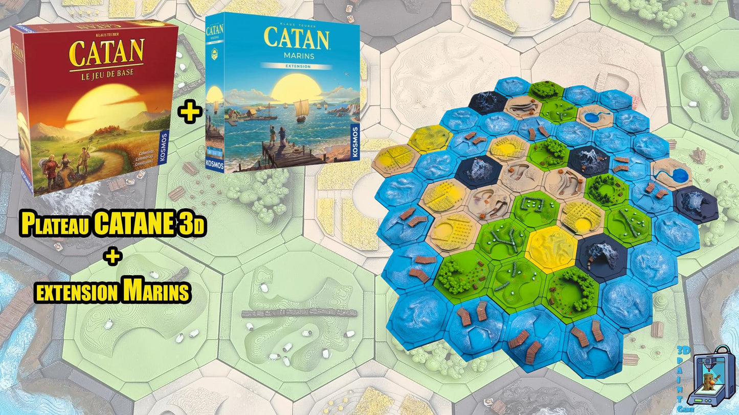 Plateau CATANE 3D + Extension Marins • 3D Catan Board + Seafarers Expansion - 3Dpaint Game