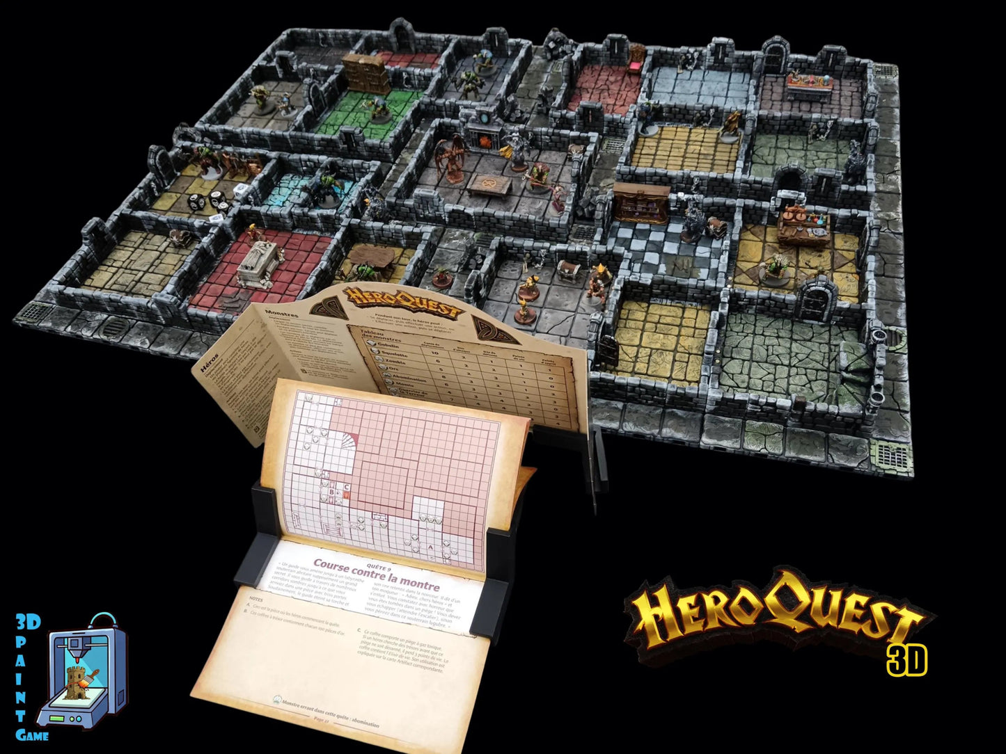 Plateau HeroQuest 3D imprimé et peint à la main avec murs magnétiques et portes– Accessoire HEROQUEST – Compatible figurines 28/30 mm - 3Dpaint Game