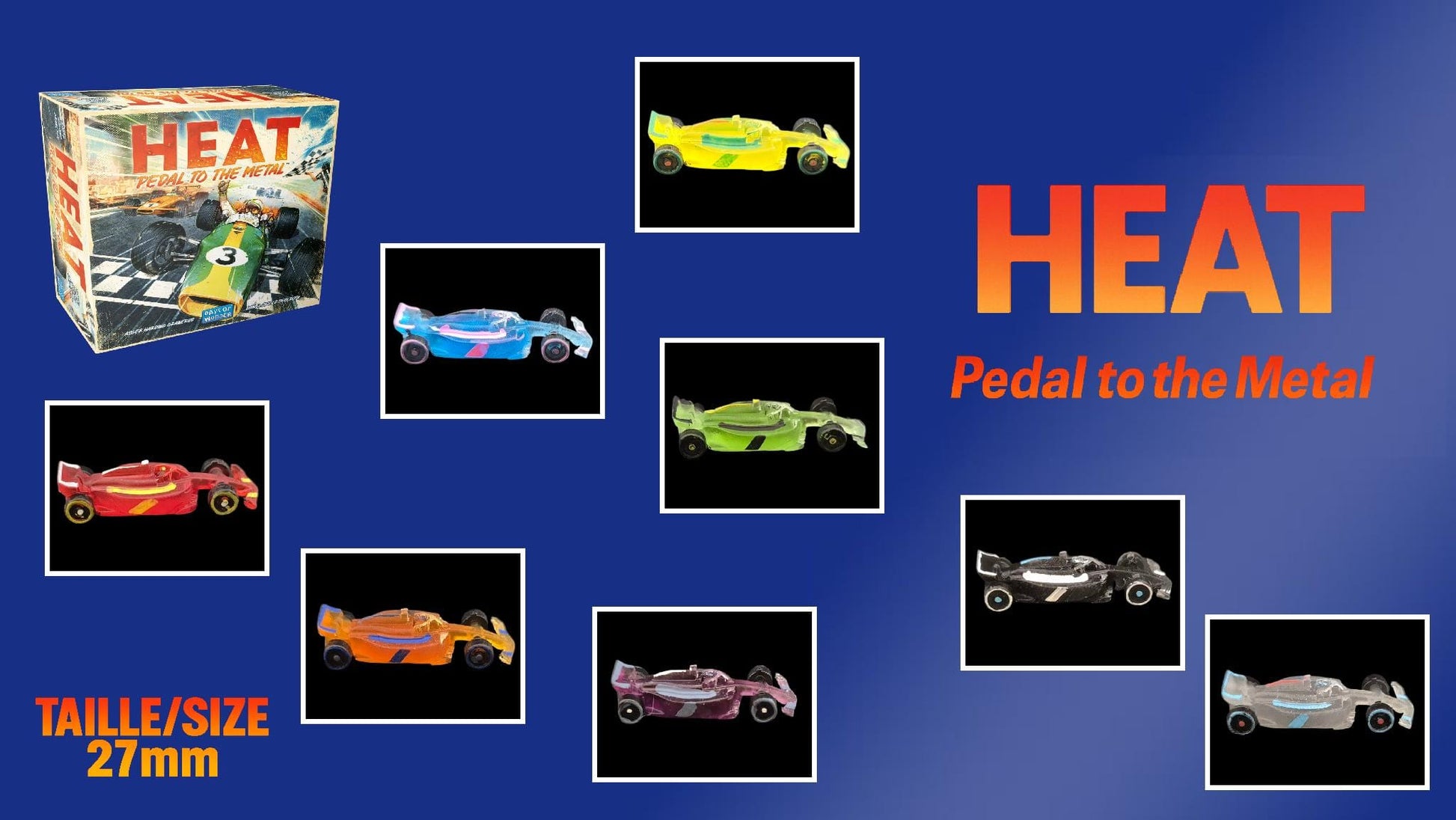 Set 9 voitures F1 2024 pour Heat: Pedal to the Metal –Miniatures imprimées 3D en resine transparente année 2024– Accessoire jeu de société - 3Dpaint Game