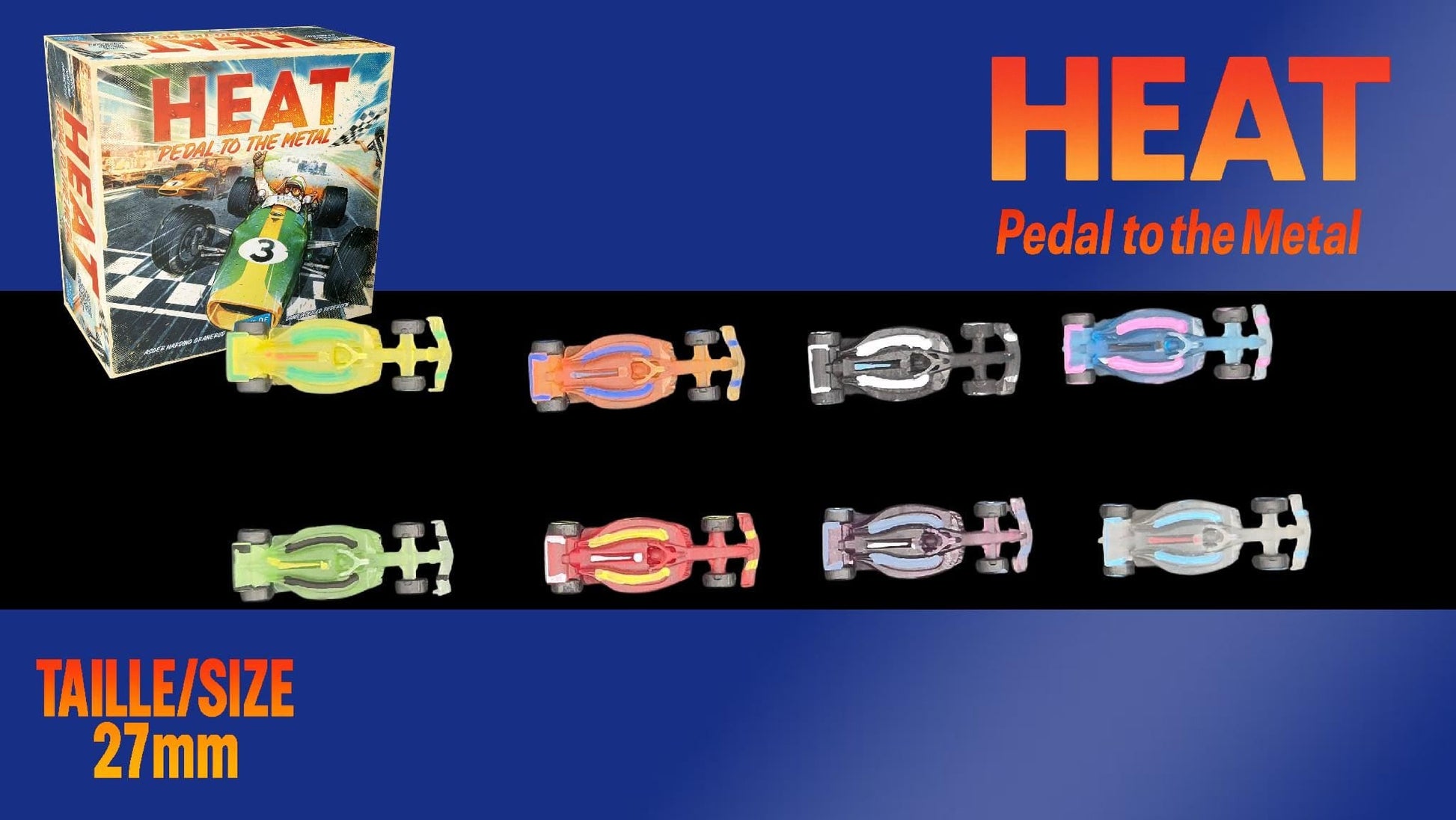 Set 9 voitures F1 2024 pour Heat: Pedal to the Metal –Miniatures imprimées 3D en resine transparente année 2024– Accessoire jeu de société - 3Dpaint Game