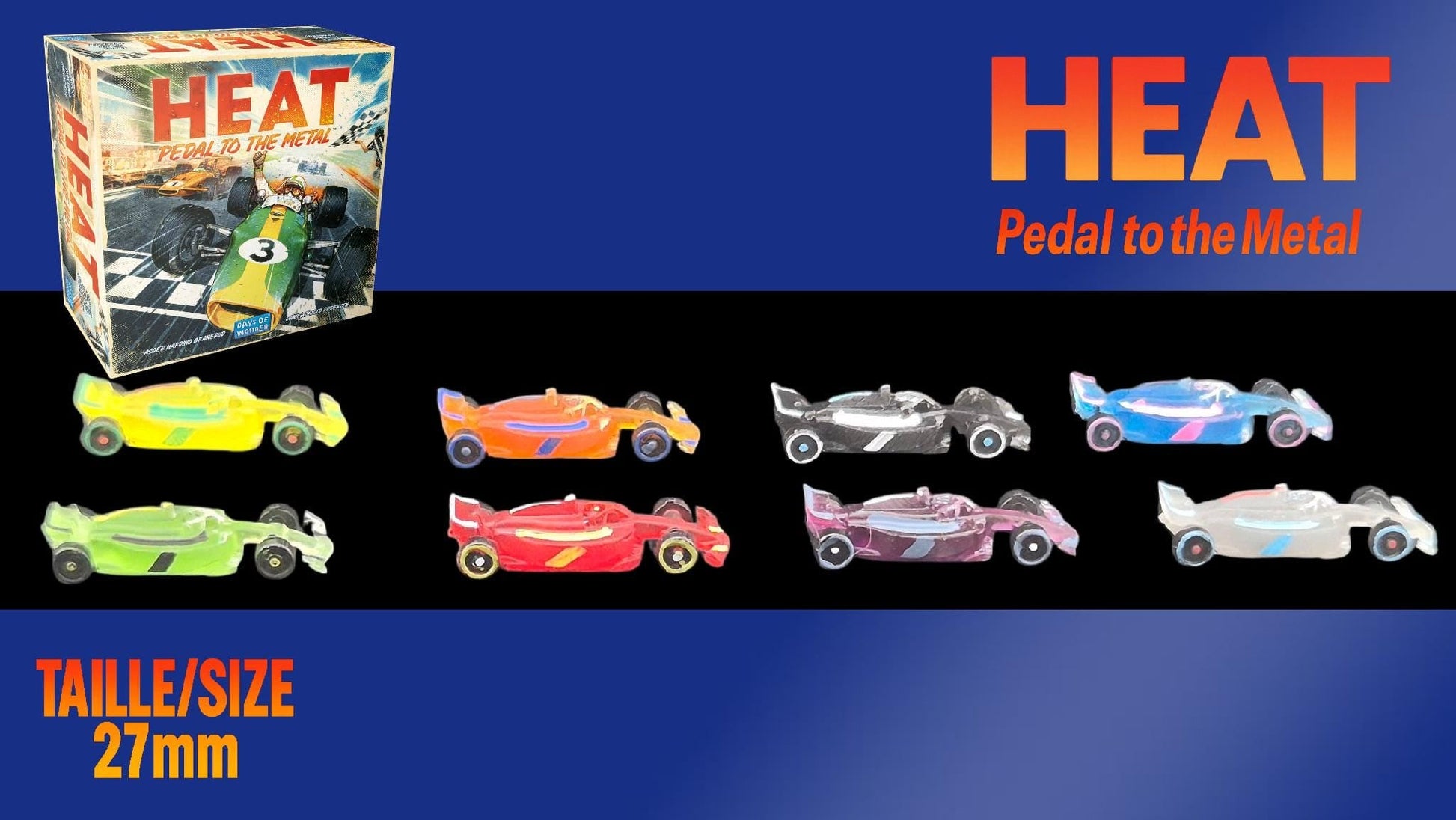 Set 9 voitures F1 2024 pour Heat: Pedal to the Metal –Miniatures imprimées 3D en resine transparente année 2024– Accessoire jeu de société - 3Dpaint Game