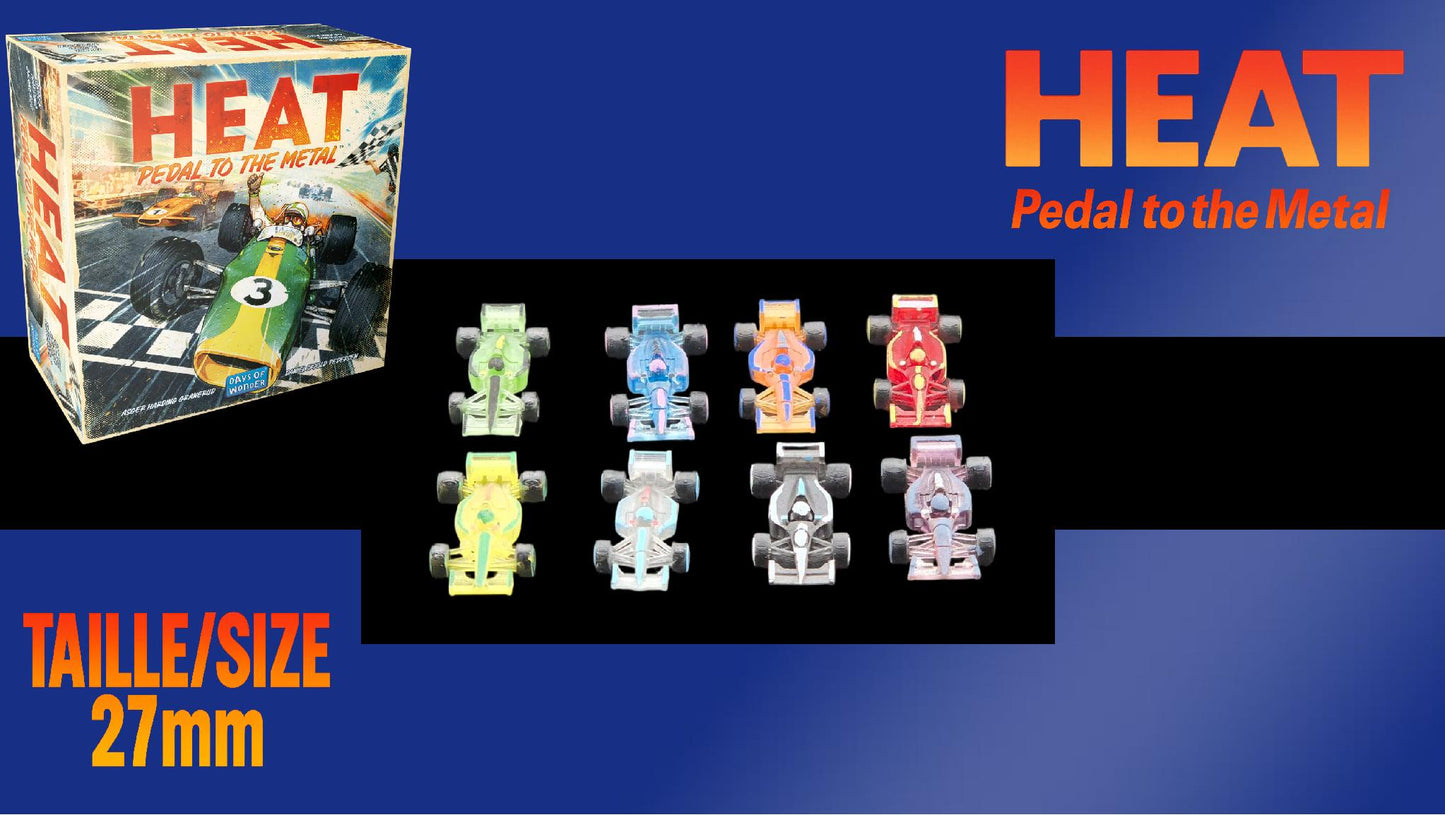 Set 9 voitures F1 pour Heat: Pedal to the Metal –Miniatures imprimées 3D en resine transparente année 1994– Accessoire jeu de société - 3Dpaint Game