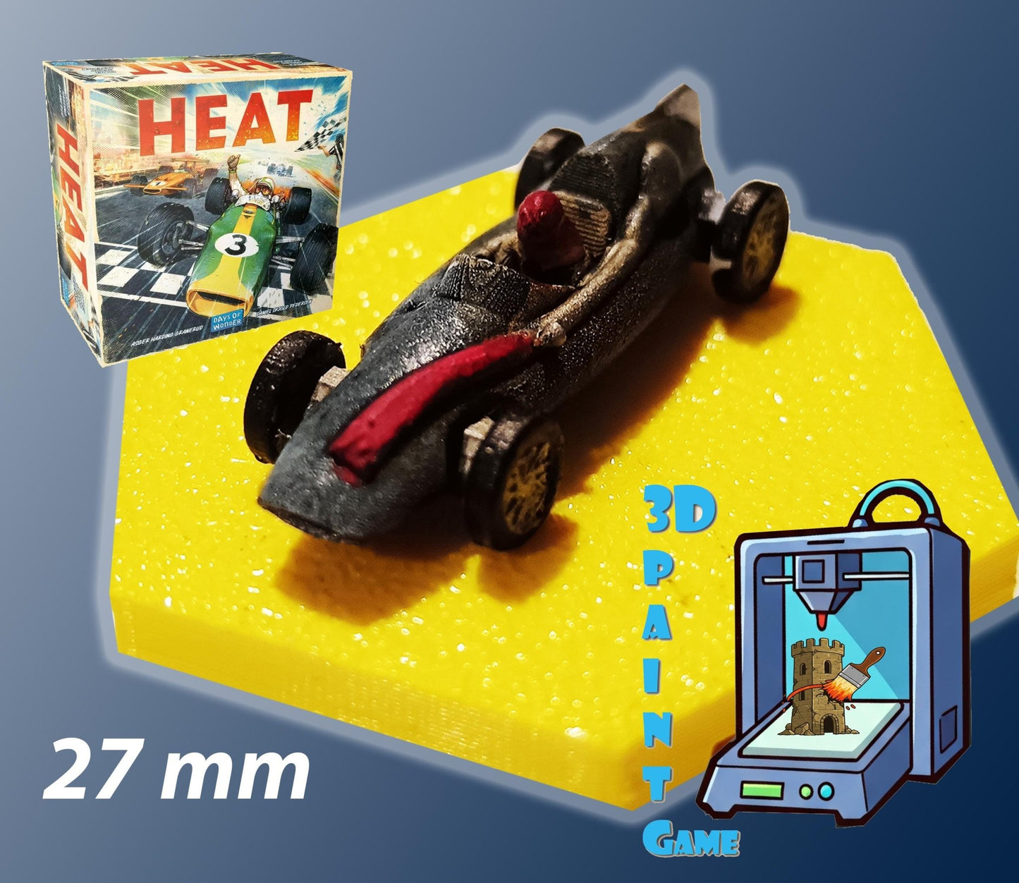 Set 9 voitures F1 pour Heat: Pedal to the Metal – Miniatures imprimées 3D peintes à la main – Accessoire jeu de société / board game - 3Dpaint Game