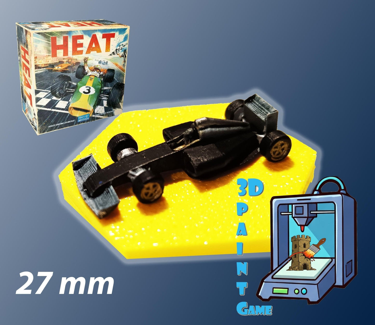 Set 9 voitures F1 pour Heat: Pedal to the Metal – Miniatures imprimées 3D peintes à la main – Accessoire jeu de société / board game - 3Dpaint Game