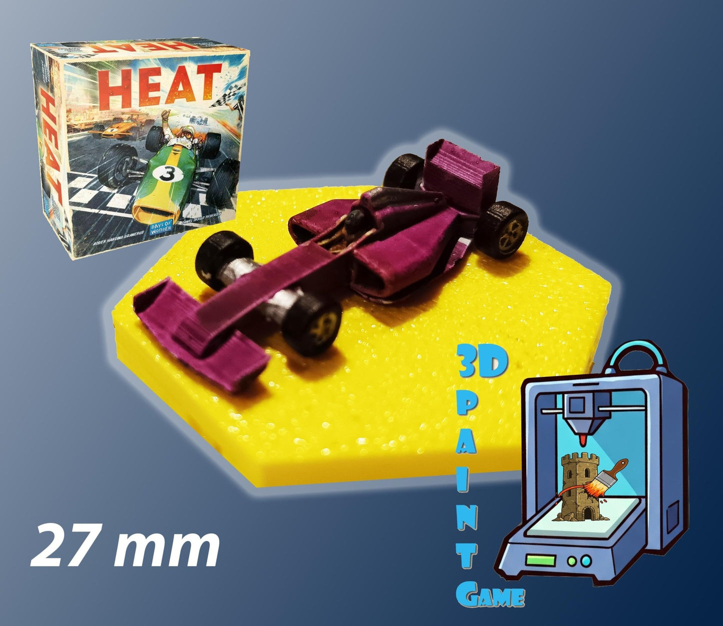 Set 9 voitures F1 pour Heat: Pedal to the Metal – Miniatures imprimées 3D peintes à la main – Accessoire jeu de société / board game - 3Dpaint Game