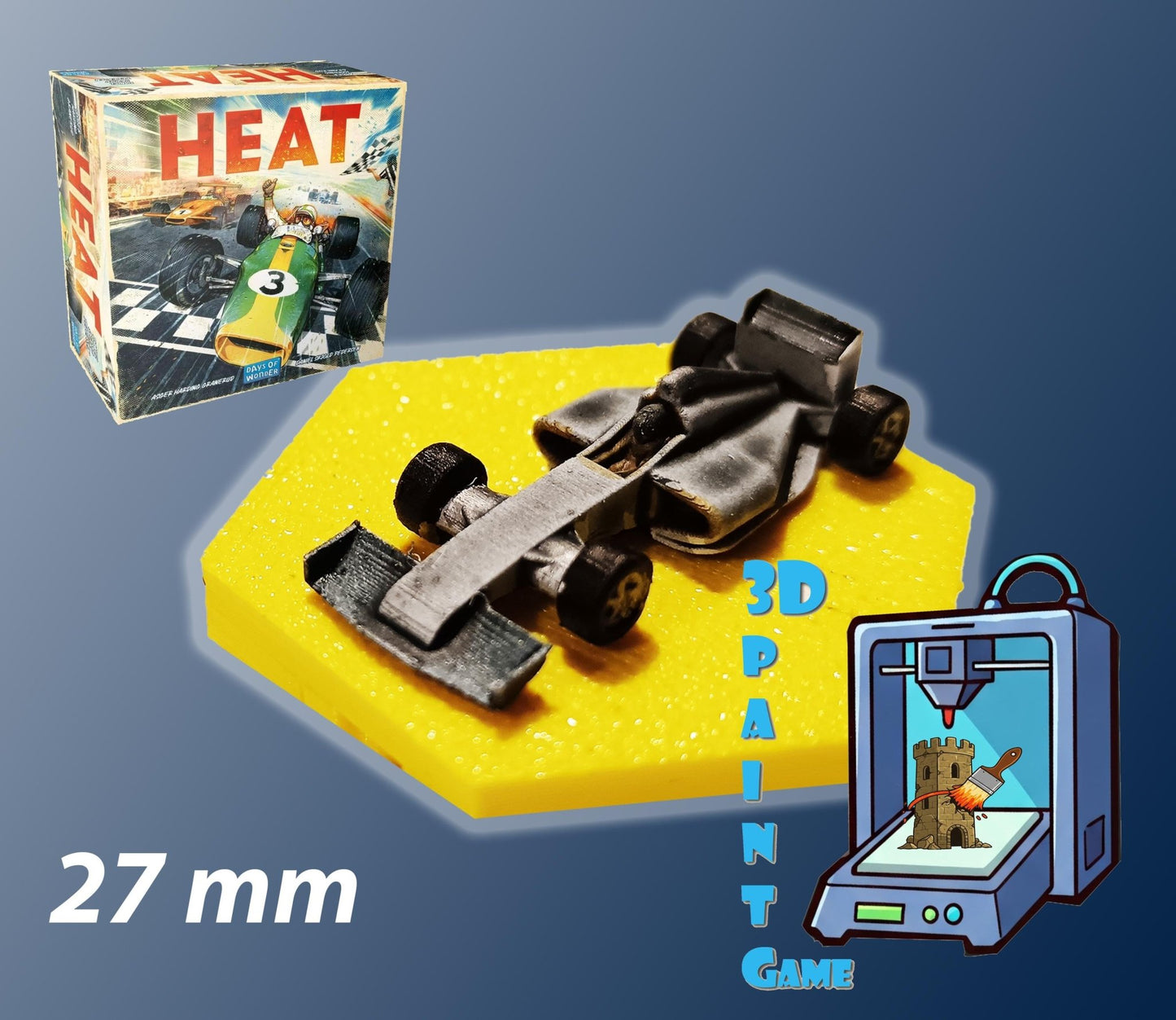 Set 9 voitures F1 pour Heat: Pedal to the Metal – Miniatures imprimées 3D peintes à la main – Accessoire jeu de société / board game - 3Dpaint Game