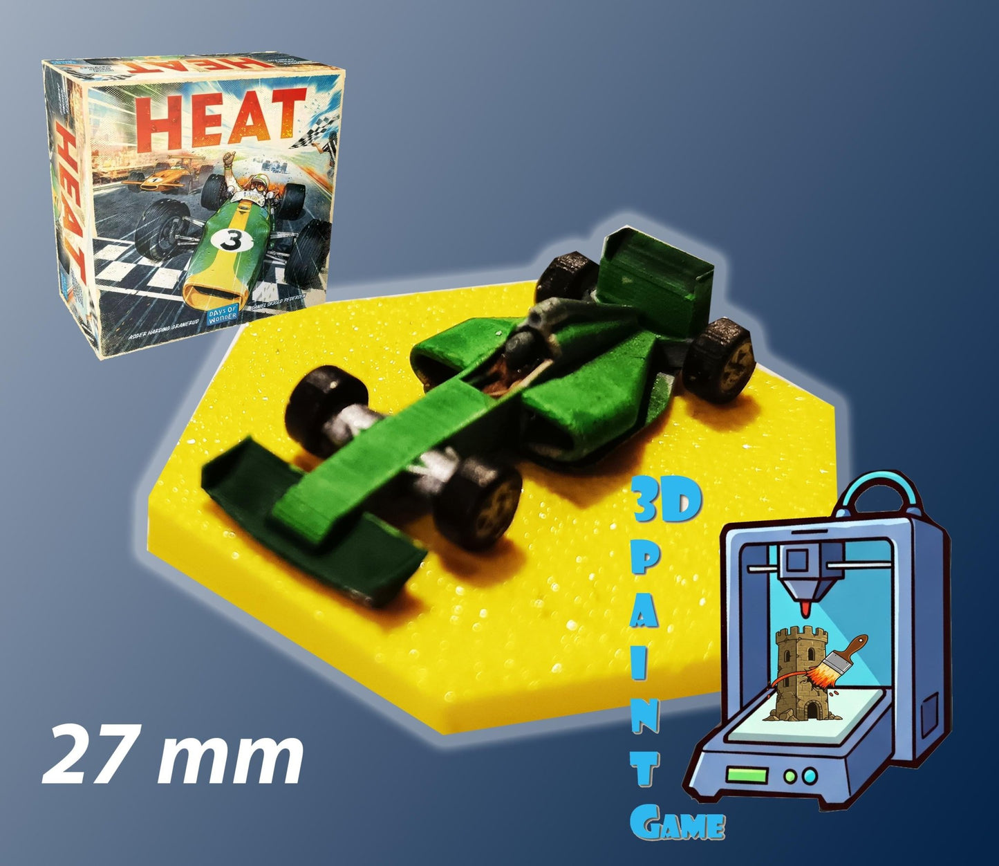 Set 9 voitures F1 pour Heat: Pedal to the Metal – Miniatures imprimées 3D peintes à la main – Accessoire jeu de société / board game - 3Dpaint Game