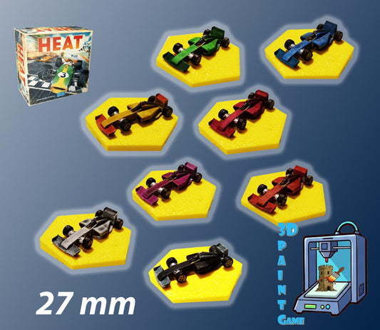 Set 9 voitures F1 pour Heat: Pedal to the Metal – Miniatures imprimées 3D peintes à la main – Accessoire jeu de société / board game - 3Dpaint Game