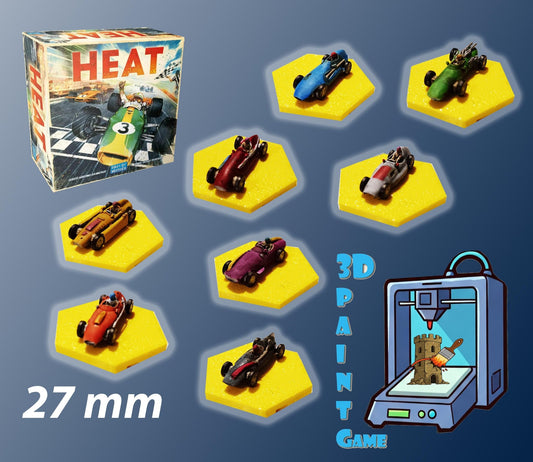 Set 9 voitures F1 pour Heat: Pedal to the Metal – Miniatures imprimées 3D peintes à la main – Accessoire jeu de société / board game - 3Dpaint Game