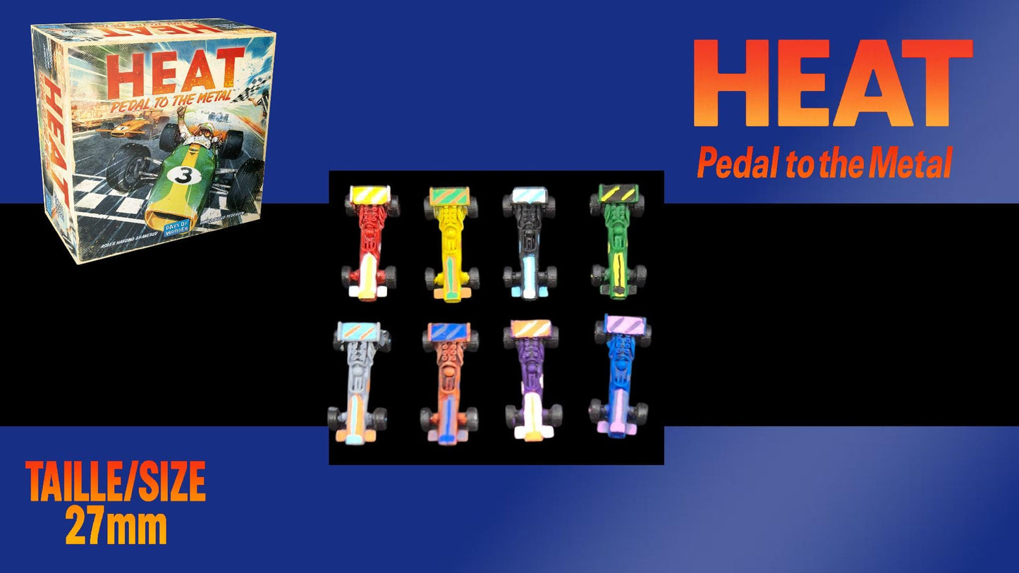 Set 9 voitures F1 vintage pour Heat: Pedal to the Metal –Miniatures imprimées 3D en resine vintage– Accessoire jeu de société - 3Dpaint Game