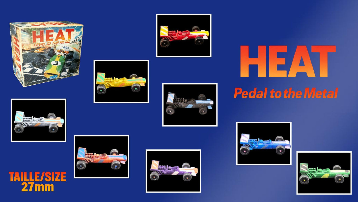 Set 9 voitures F1 vintage pour Heat: Pedal to the Metal –Miniatures imprimées 3D en resine vintage– Accessoire jeu de société - 3Dpaint Game