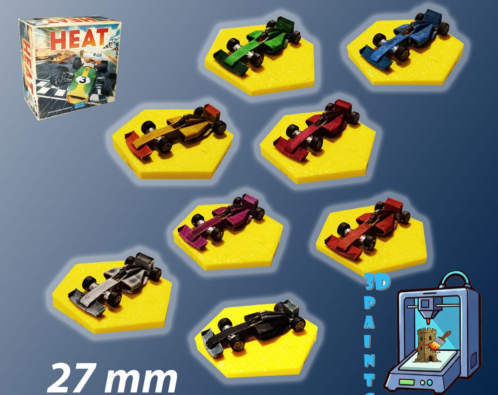 Set of 8 F1 cars for Heat: Pedal to the Metal – Hand - painted 3D printed miniatures – Board game accessory - 3Dpaint Game